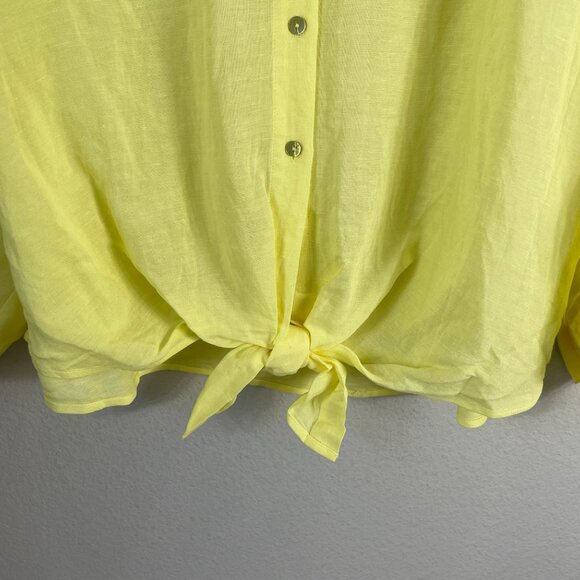 NEW L'Agence Large Talitha Tie Blouse Yellow Button Up Shirt Linen Blend Top - Picture 9 of 12